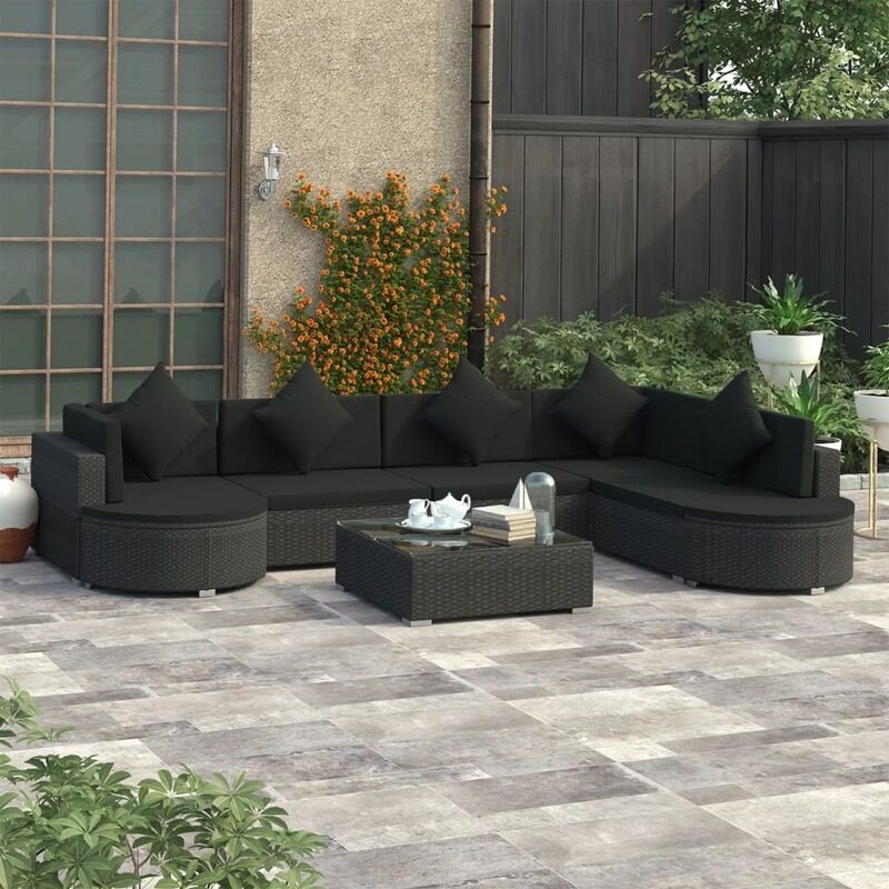 

vidaXL 8 Piece Garden Lounge Set with Cushions Poly Rattan Black