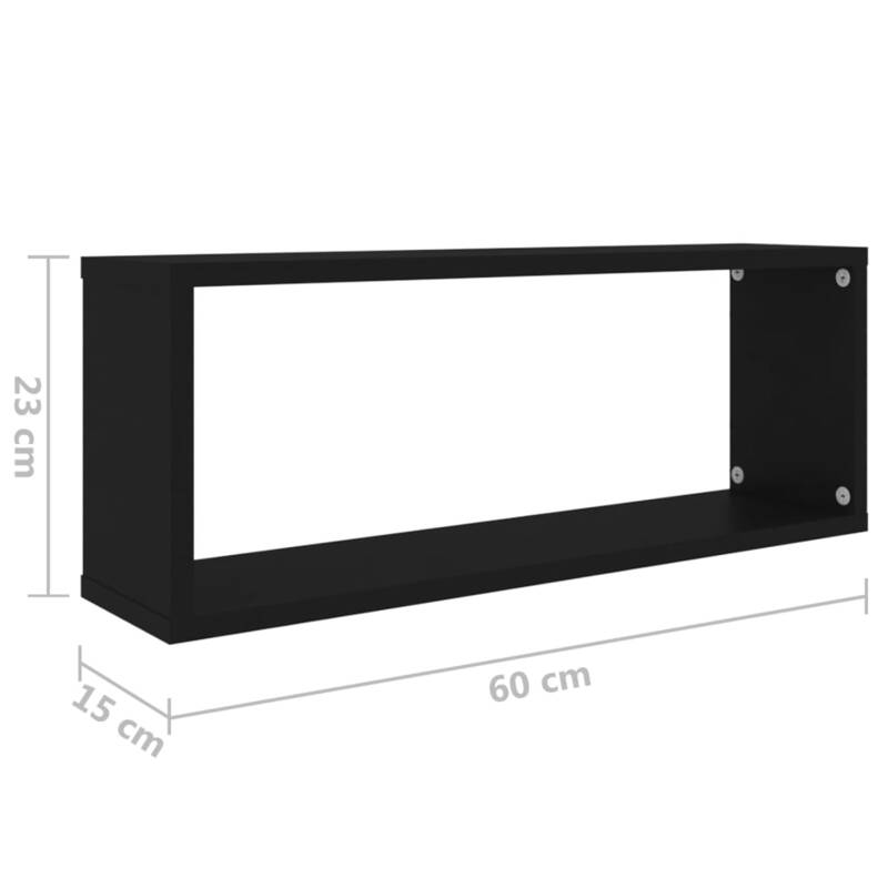 vidaXL Wall Cube Shelf 4 pcs Black 60x15x23 cm Engineered Wood