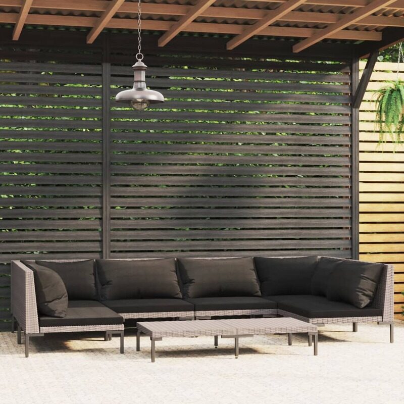 

vidaXL 7 Piece Garden Lounge Set with Cushions Poly Rattan Dark Grey