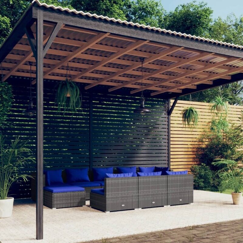 

vidaXL 10 Piece Garden Lounge Set with Cushions Grey Poly Rattan