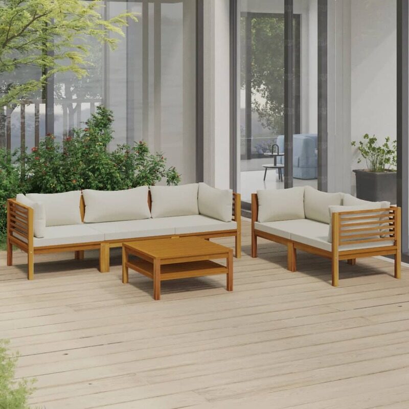 

vidaXL 6 Piece Garden Lounge Set with Cream Cushion Solid Acacia Wood