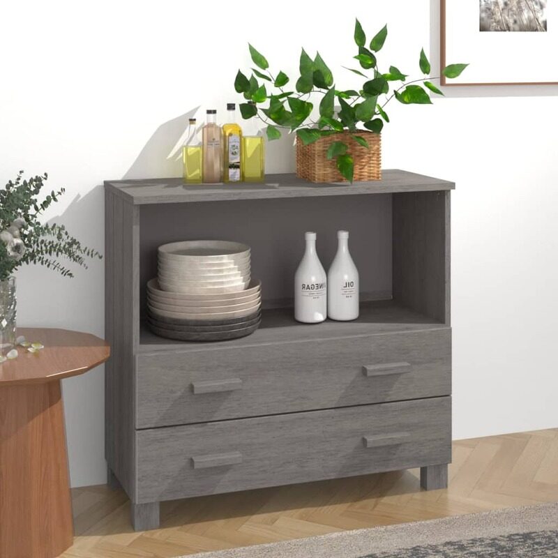 

vidaXL Sideboard HAMAR Light Grey 85x35x80 cm Solid Wood Pine