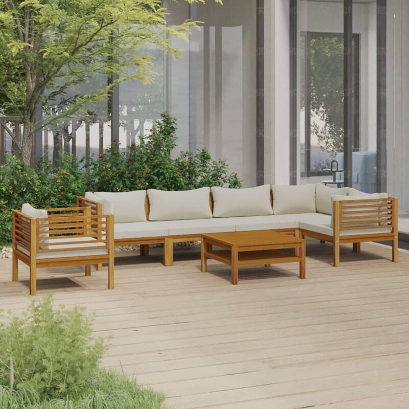 

vidaXL 7 Piece Garden Lounge Set with Cream Cushion Solid Acacia Wood
