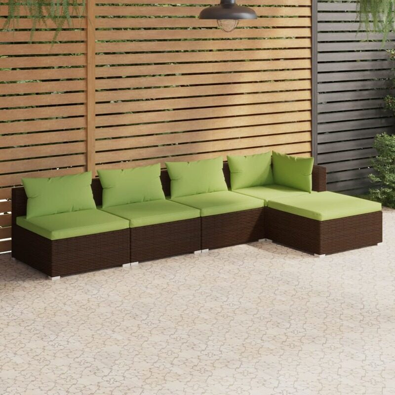 

vidaXL 5 Piece Garden Lounge Set with Cushions Poly Rattan Brown