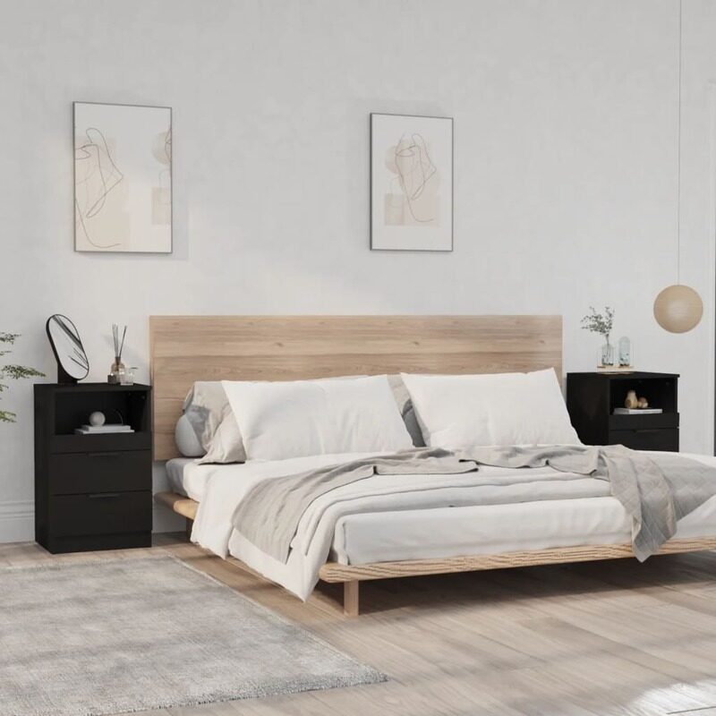 

vidaXL Bedside Cabinets 2 pcs Black Engineered Wood