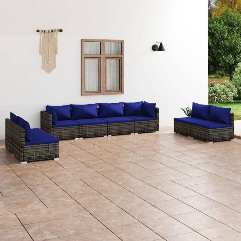 

vidaXL 8 Piece Garden Lounge Set with Cushions Poly Rattan Grey