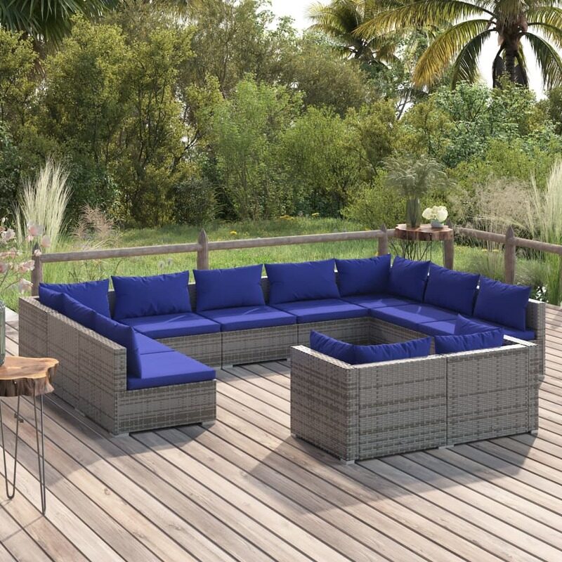 

vidaXL 11 Piece Garden Lounge Set with Cushions Grey Poly Rattan