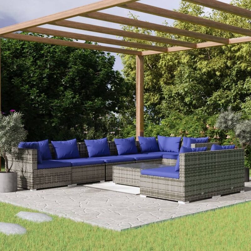

vidaXL 9 Piece Garden Lounge Set with Cushions Grey Poly Rattan