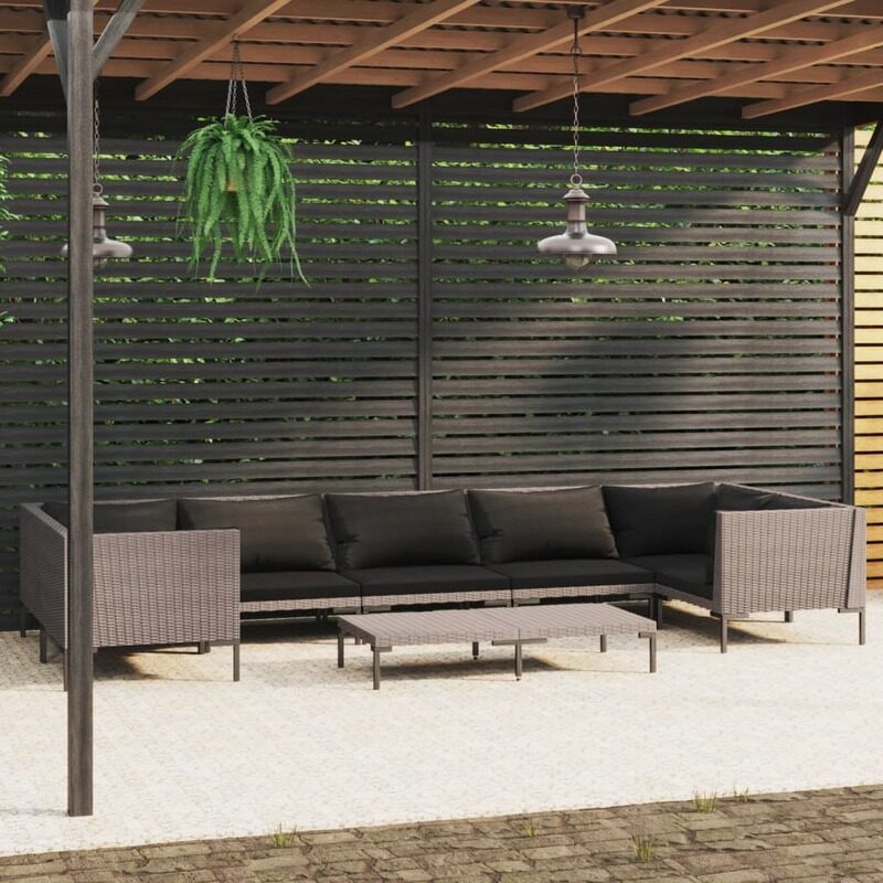 

vidaXL 8 Piece Garden Lounge Set with Cushions Poly Rattan Dark Grey