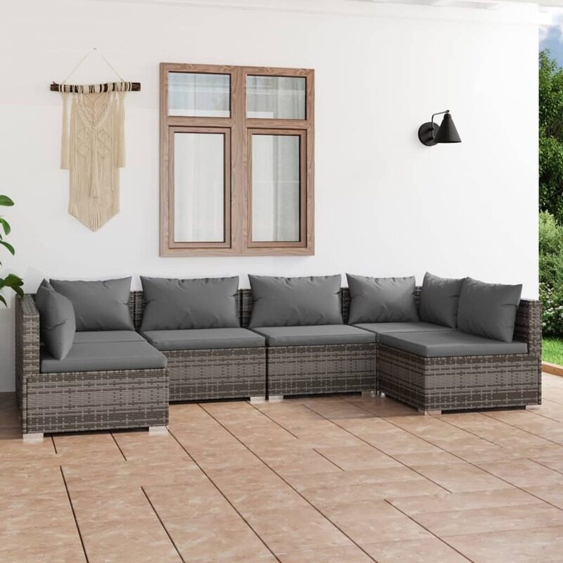 

vidaXL 6 Piece Garden Lounge Set with Cushions Poly Rattan Grey