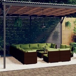 vidaXL 14 Piece Garden Lounge Set with Cushions Brown Poly Rattan