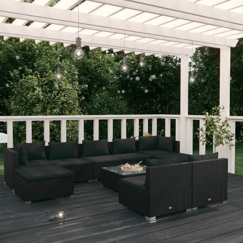 

vidaXL 10 Piece Garden Lounge Set with Cushions Black Poly Rattan
