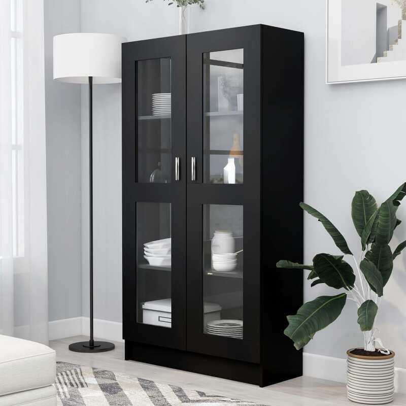 vidaXL Vitrine Cabinet Black 82.5x30.5x150 cm Engineered Wood