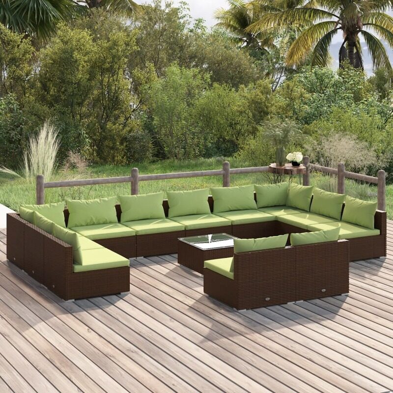 

vidaXL 13 Piece Garden Lounge Set with Cushions Brown Poly Rattan