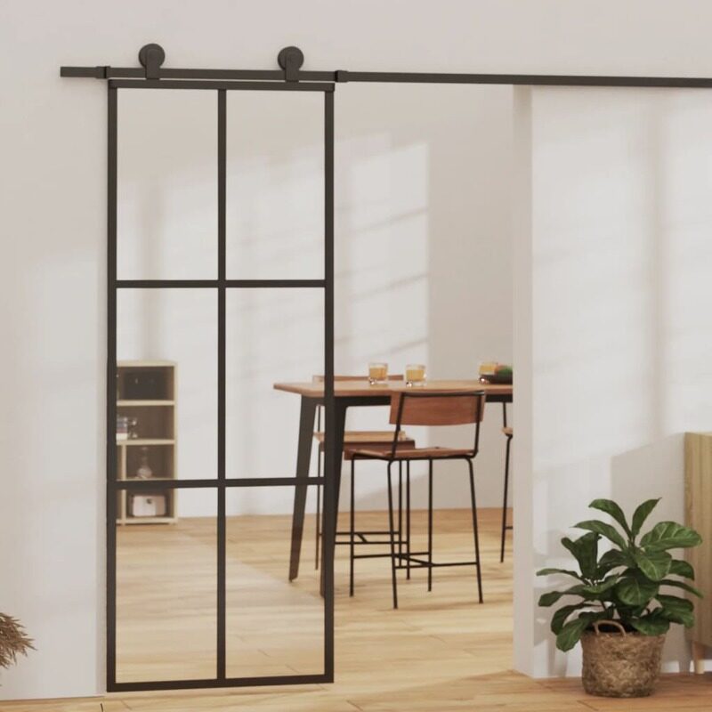 

vidaXL Sliding Door ESG Glass and Aluminium 76x205 cm Black