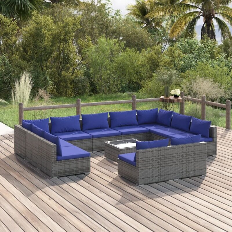 

vidaXL 12 Piece Garden Lounge Set with Cushions Grey Poly Rattan