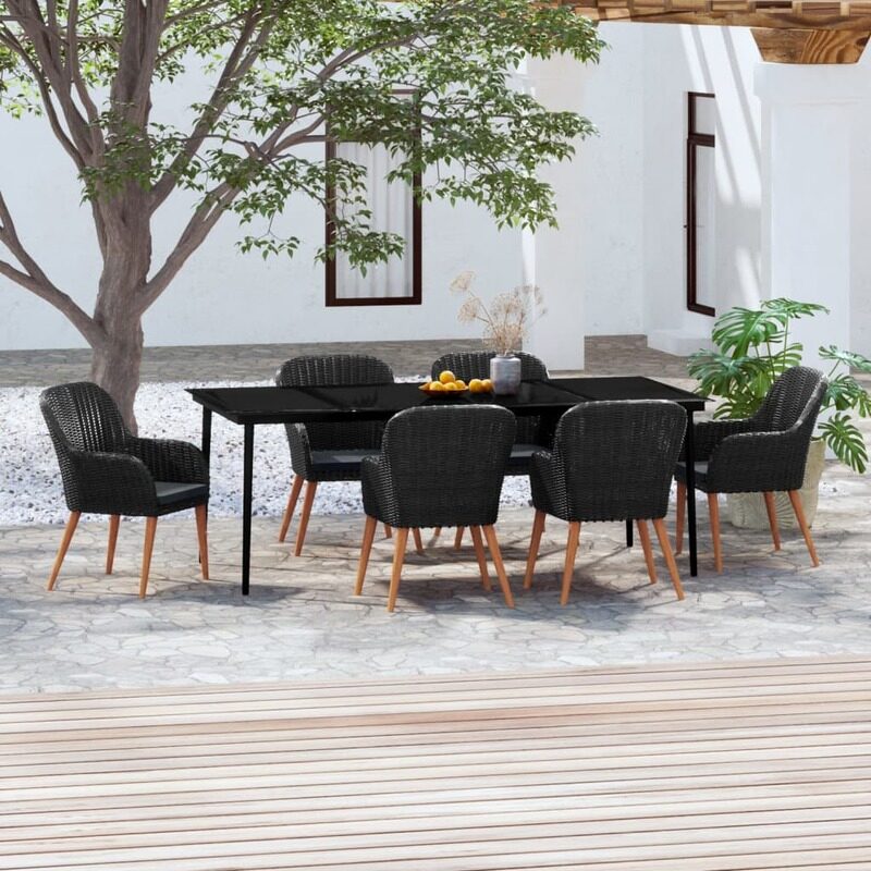 

vidaXL 7 Piece Garden Dining Set with Cushions Black