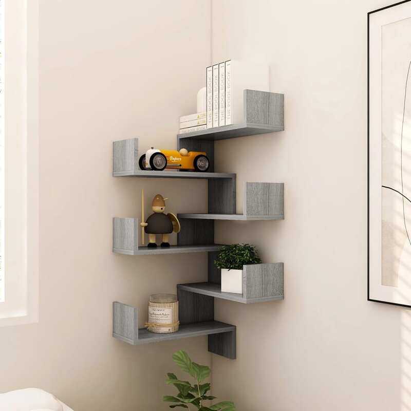 

vidaXL Wall Corner Shelves 2 pcs Grey Sonoma 40x40x50 cm Engineered Wood