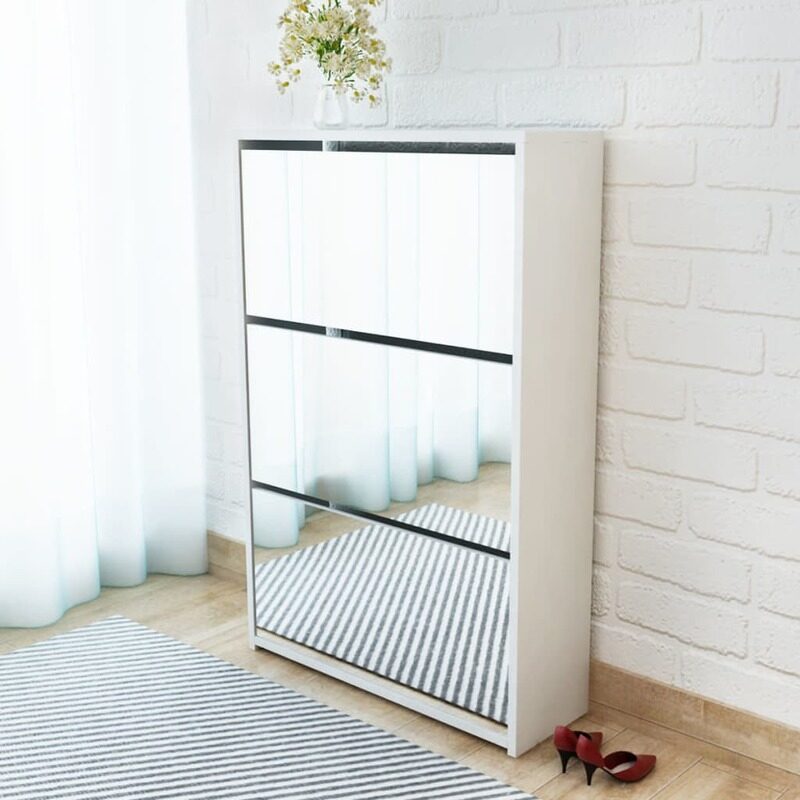 

vidaXL Shoe Cabinet 3-Layer Mirror White 63x17x102.5 cm