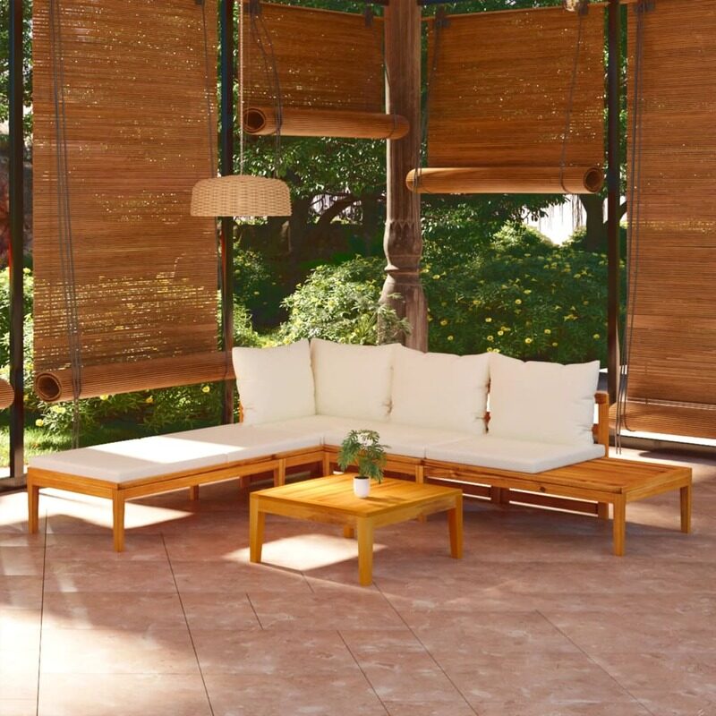 

vidaXL 3 Piece Garden Lounge Set with Cream White Cushions Acacia Wood