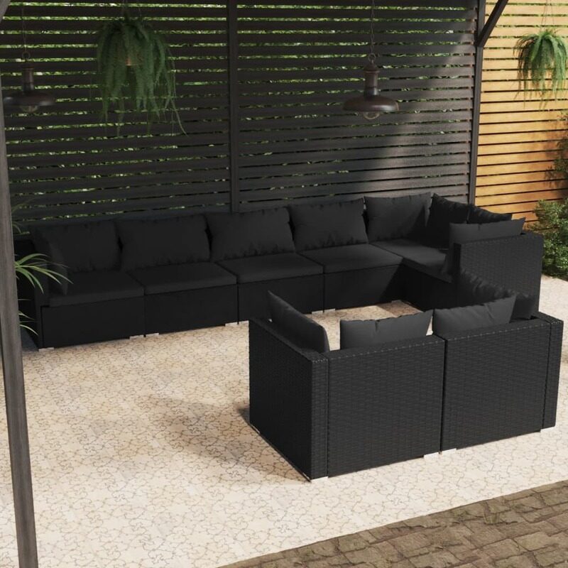 Vidaxl 8 piece garden lounge set with cushions poly rattan black hot sale