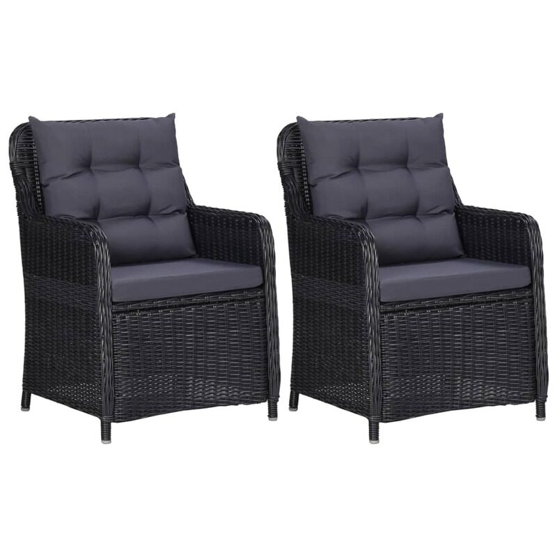 

vidaXL Garden Chairs 2 pcs with Cushions Poly Rattan Black