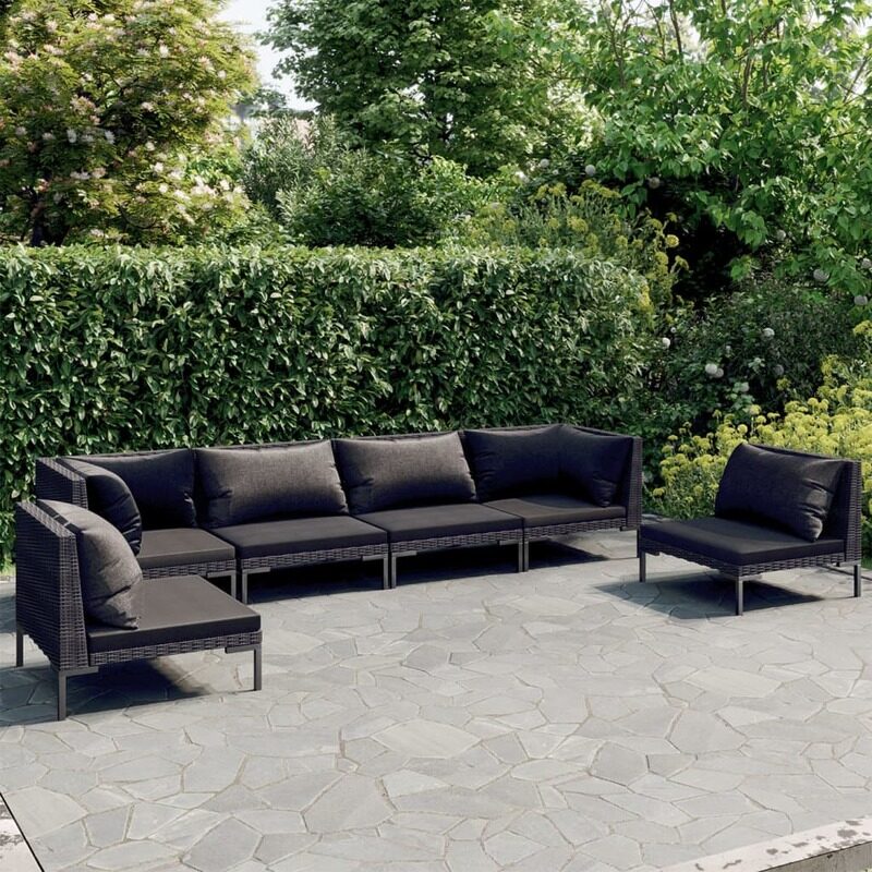 

vidaXL 6 Piece Garden Lounge Set with Cushions Poly Rattan Dark Grey