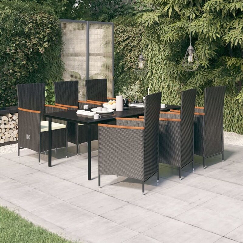 

vidaXL 7 Piece Garden Dining Set with Cushions Black