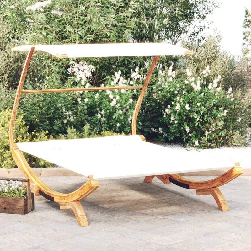 

vidaXL Outdoor Lounge Bed with Canopy 165x203x138 cm Solid Bent Wood Cream