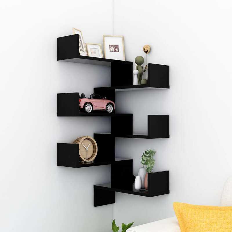 

vidaXL Wall Corner Shelf 2 pcs Black 40x40x50 cm Engineered Wood