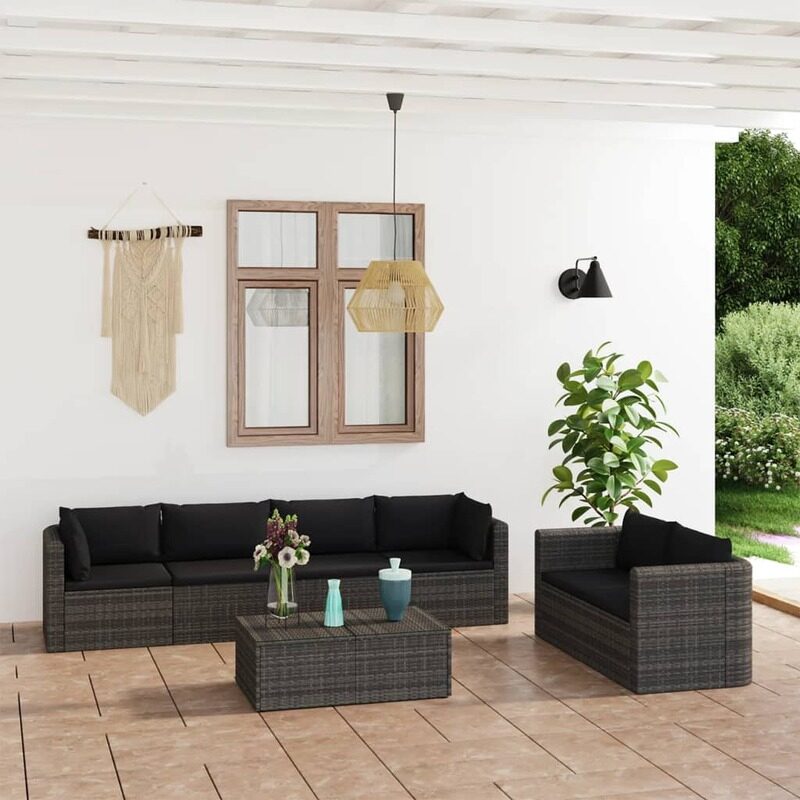 

vidaXL 7 Piece Garden Lounge Set with Cushions Poly Rattan Grey
