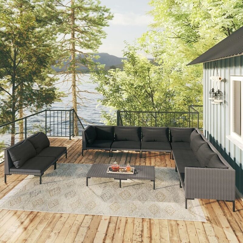 

vidaXL 10 Piece Garden Lounge Set with Cushions Poly Rattan Dark Grey