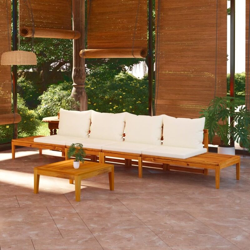 

vidaXL Garden Benches with Cream White Cushions 2 pcs Acacia Wood