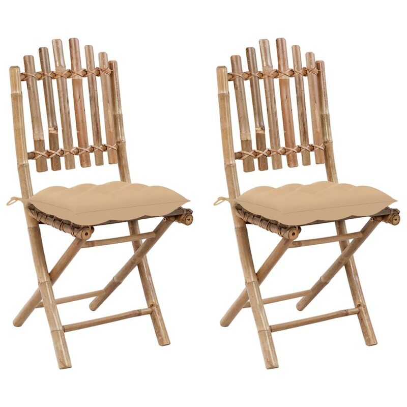 vidaXL Folding Garden Chairs 2 pcs with Cushions Bamboo