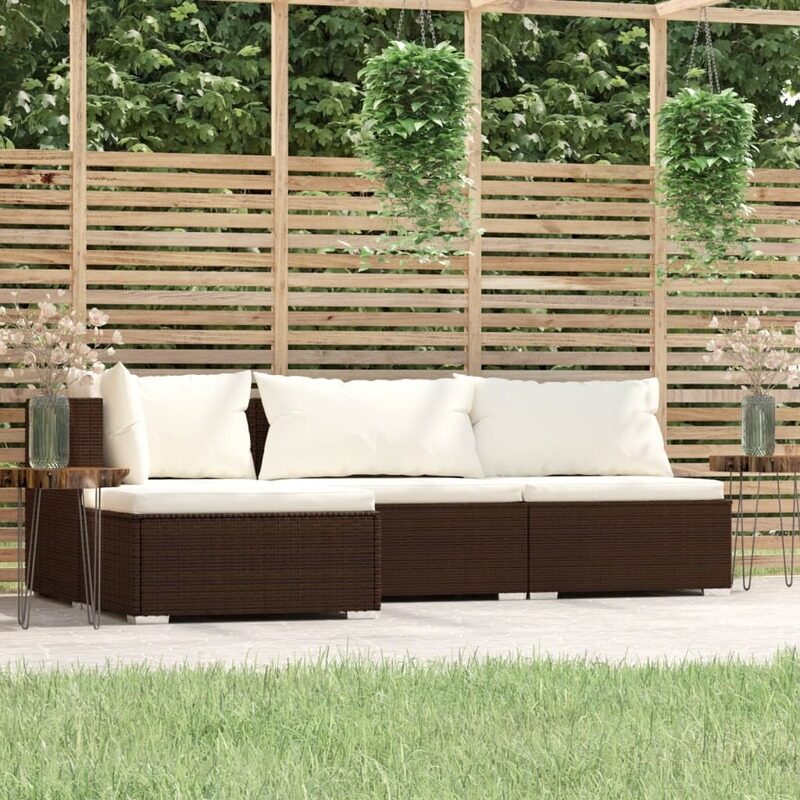 

vidaXL 4 Piece Garden Lounge Set with Cushions Brown Poly Rattan