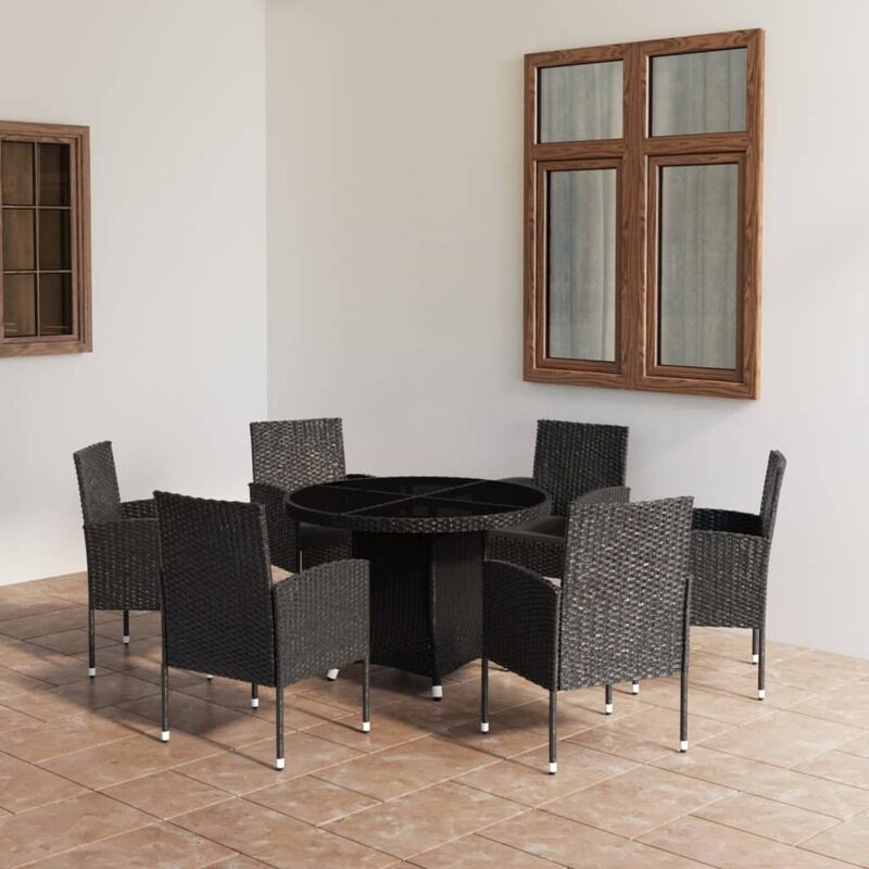 

vidaXL 7 Piece Garden Dining Set Poly Rattan Black