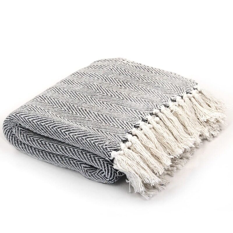 

vidaXL Throw Cotton Herringbone 220x250 cm Navy Blue