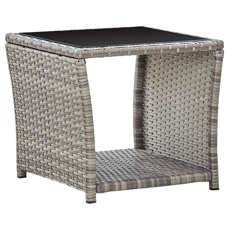 

vidaXL Coffee Table Grey 45x45x40 cm Poly Rattan and Glass