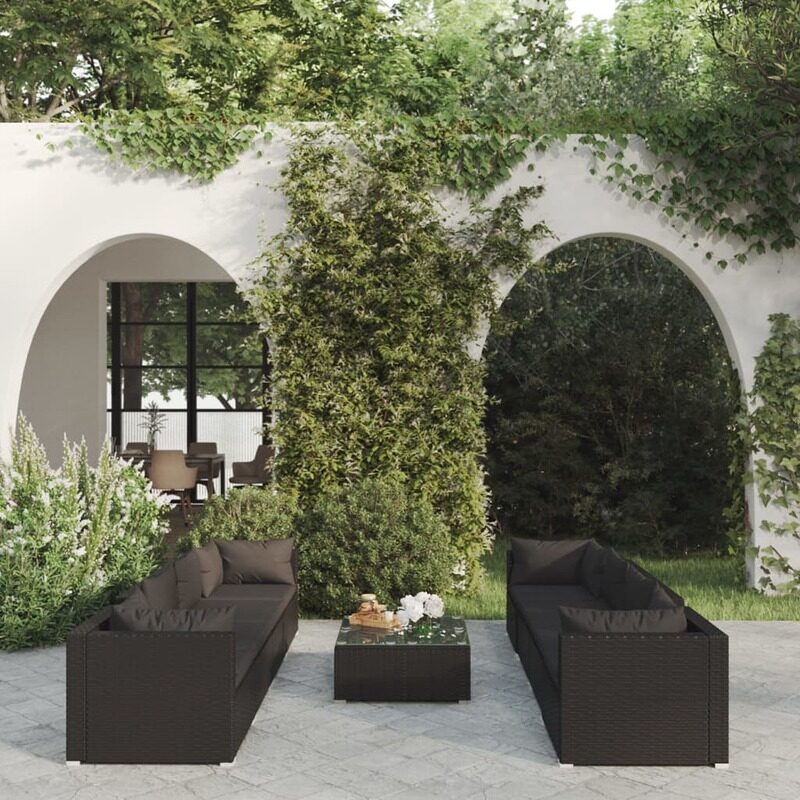 

vidaXL 9 Piece Garden Lounge Set with Cushions Poly Rattan Black