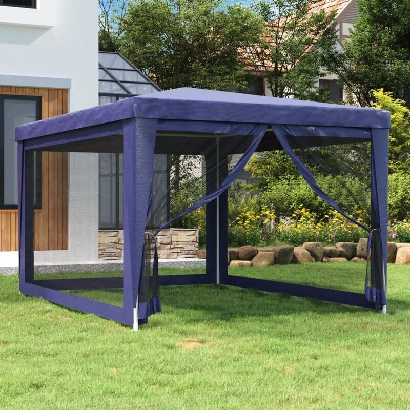 

vidaXL Party Tent with 4 Mesh Sidewalls Blue 3x4 m HDPE