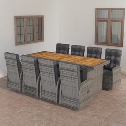 vidaXL 9 Piece Outdoor Dining Set with Cushions Poly Rattan Grey