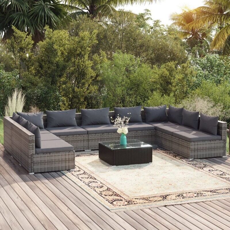 

vidaXL 10 Piece Garden Lounge Set with Cushions Poly Rattan Grey