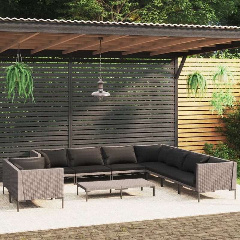 vidaXL 10 Piece Garden Lounge Set with Cushions Poly Rattan Dark Grey