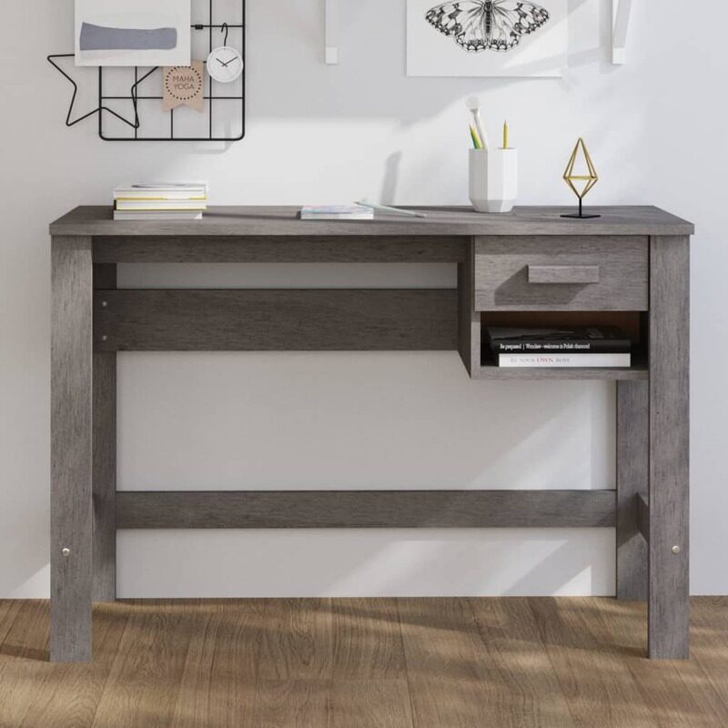 

vidaXL Desk HAMAR Light Grey 110x40x75 cm Solid Wood Pine
