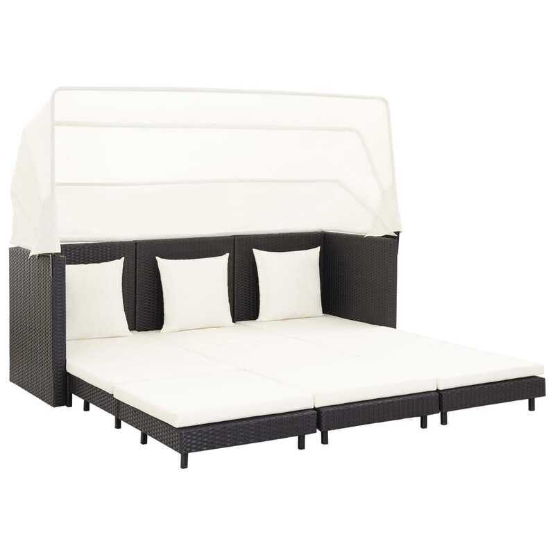 

vidaXL Extendable 3-Seater Sofa Bed with Roof Poly Rattan Black