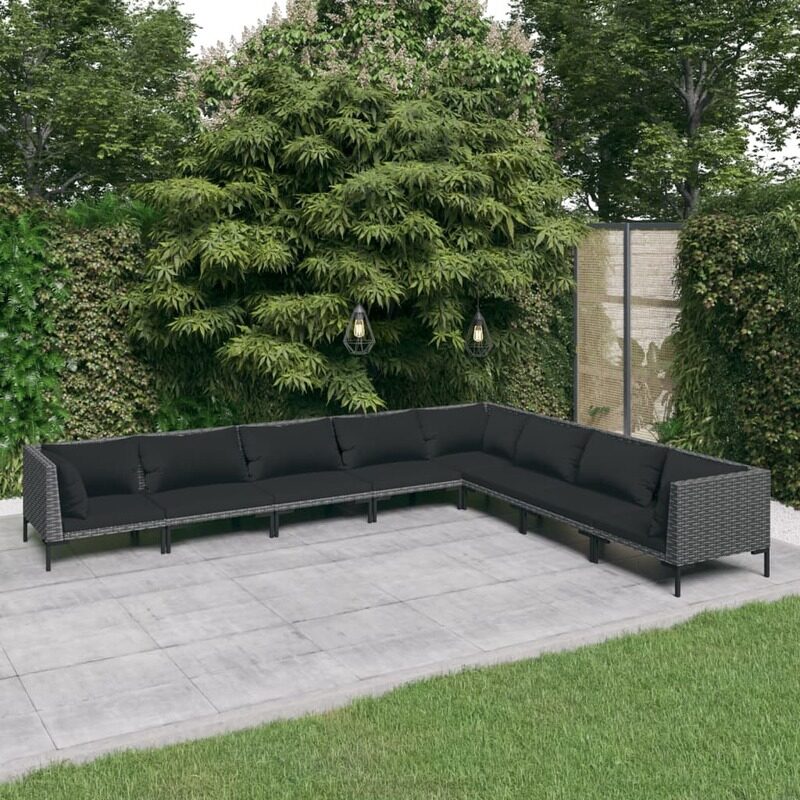 

vidaXL 8 Piece Garden Lounge Set with Cushions Poly Rattan Dark Grey