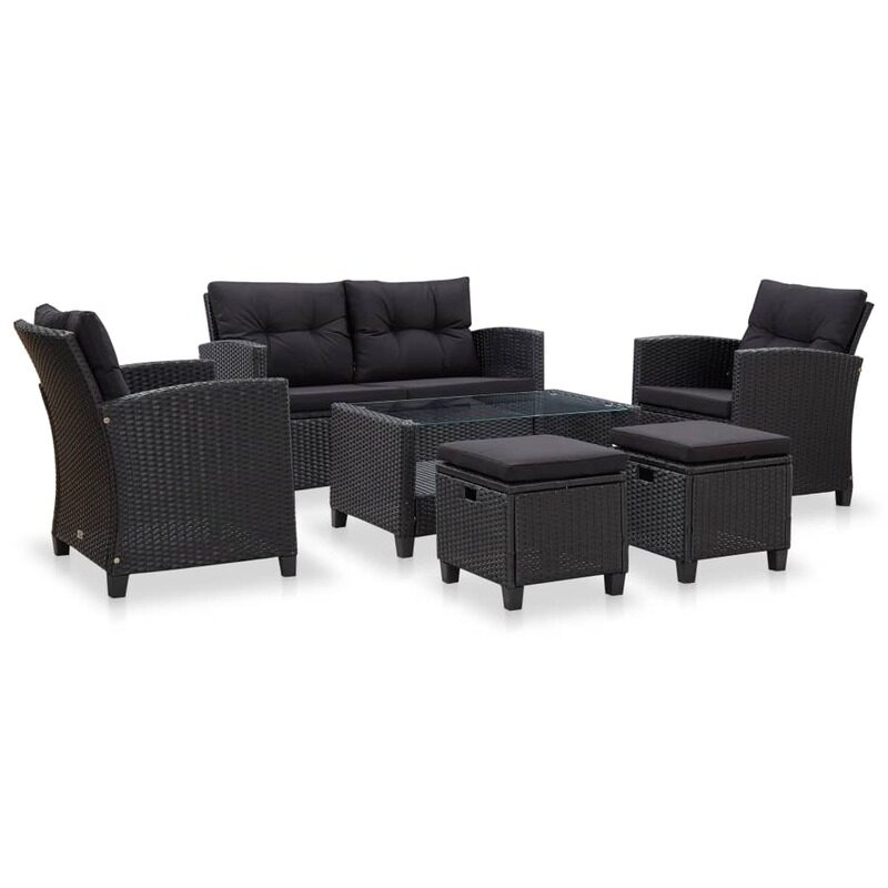 

vidaXL 6 Piece Garden Sofa Set with Cushions Poly Rattan Black