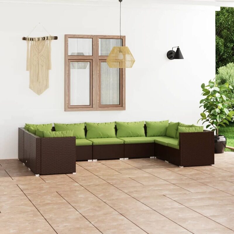 

vidaXL 9 Piece Garden Lounge Set with Cushions Poly Rattan Brown