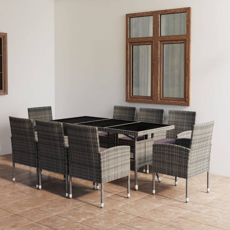 

vidaXL 9 Piece Garden Dining Set Poly Rattan Anthracite & Grey