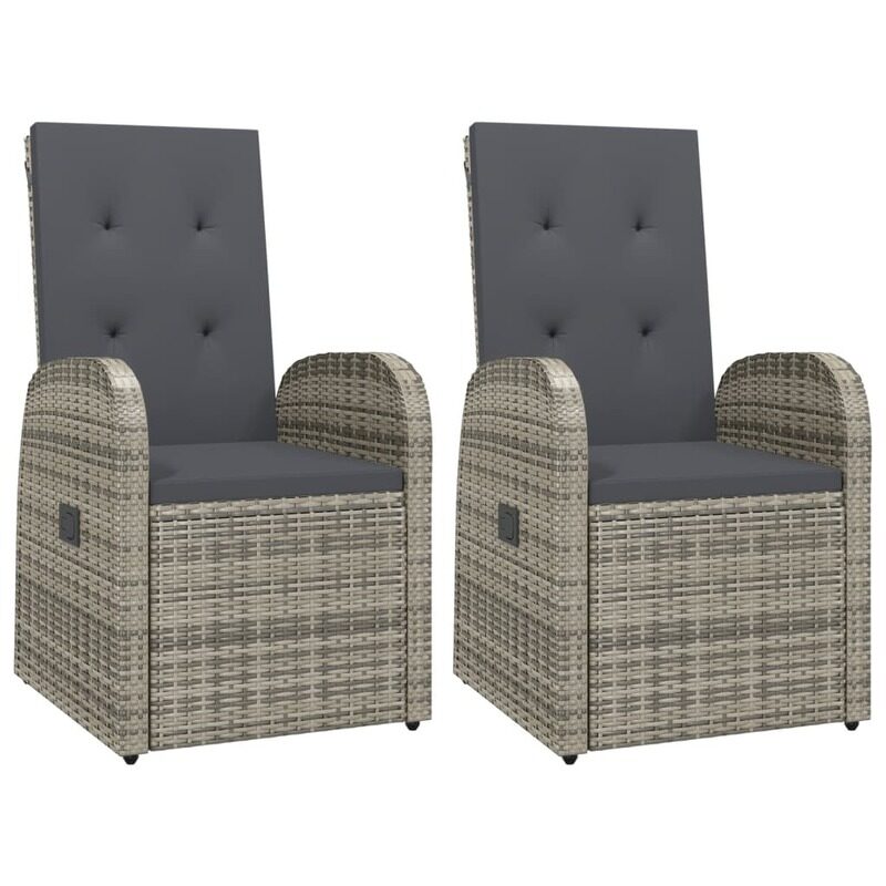 

vidaXL Reclining Garden Chairs 2 pcs with Cushions Poly Rattan Grey